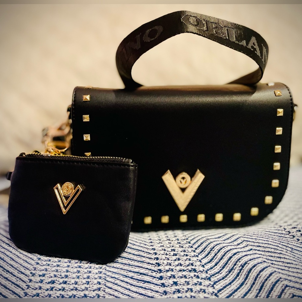 Valentino Black Crossbody Bag with Gold Studs